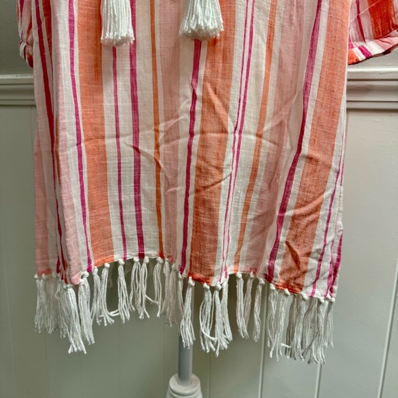 Roller Rabbit Tunic Swim Coverup Stripe Dress Tassels Pink Orange White Small S - Picture 5 of 12